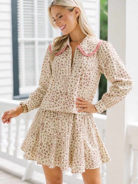 Peach Love California Dresses & Skirts - Peach Love California Floral Peter Pan Collar Top Skirt Set Small